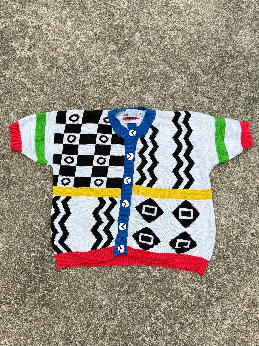 Vintage Caren Sport Whimsy Colorful Knit Cardigan Sweater Size M